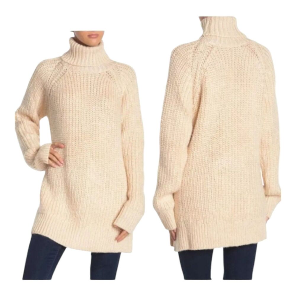 Show Me Your MuMu Marled Cream Marvin Turtleneck Wool Blend Tunic Sweater Size S - Picture 3 of 8